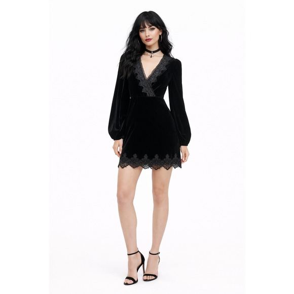 ASIZNA Dresses & Skirts - 4SISNNA Velvet Lace Dress Womens S Black Gothic Romantic Dark WhimsigothY2K